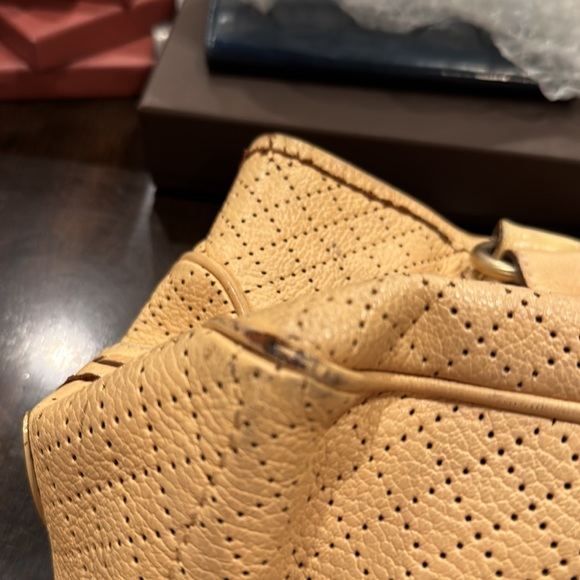 Vintage Celine leather tote with Diamond tooled pattern. 15x6x6.5. Light tan - Picture 12 of 16